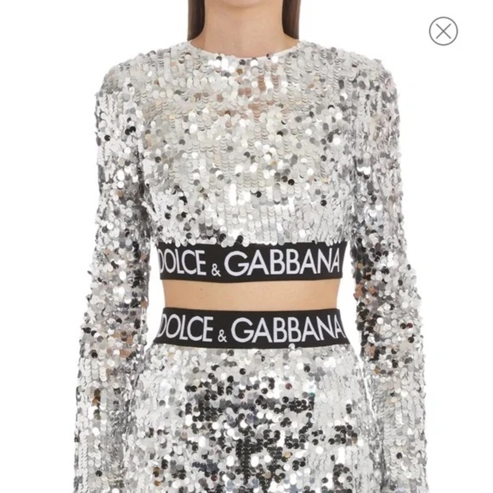 Dolce & Gabbana Black Sequin Long Sleeve Crop Top
